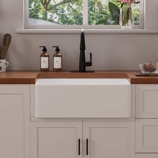30 in. L x 18 in. W Fireclay Apron Front Single Bowl Farmhouse Sink, White Apron Sink With Bottom Grid And Strainer