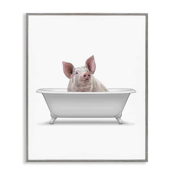 Stupell Industries Traditional Pig in Bath by Annalisa Latella Gray Framed Animal Giclee Art Print 14 in. x 11 in.