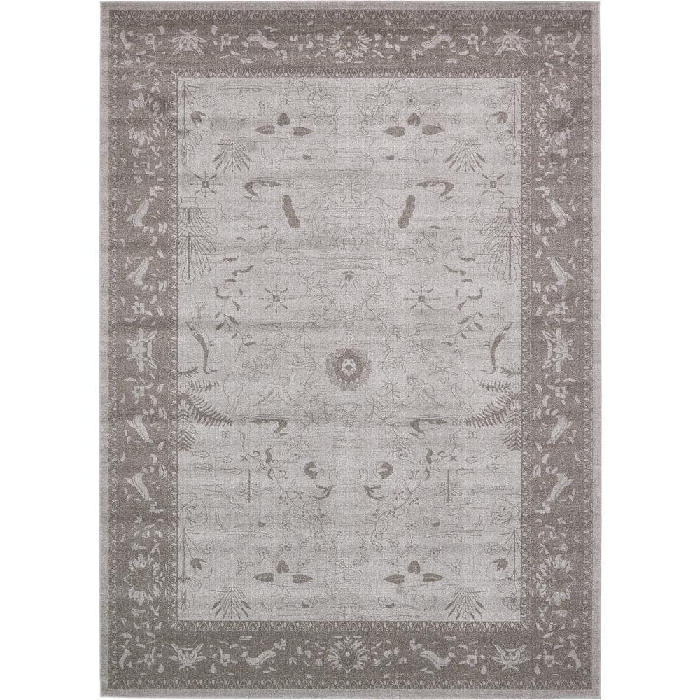 La Jolla Floral Motif Easy-Care Area Rug in Light Gray - 10' x 14'
