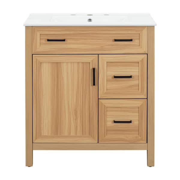 30 in. Freestanding Acacia Wood Bath Vanity with White Ceramic Top Unassembled