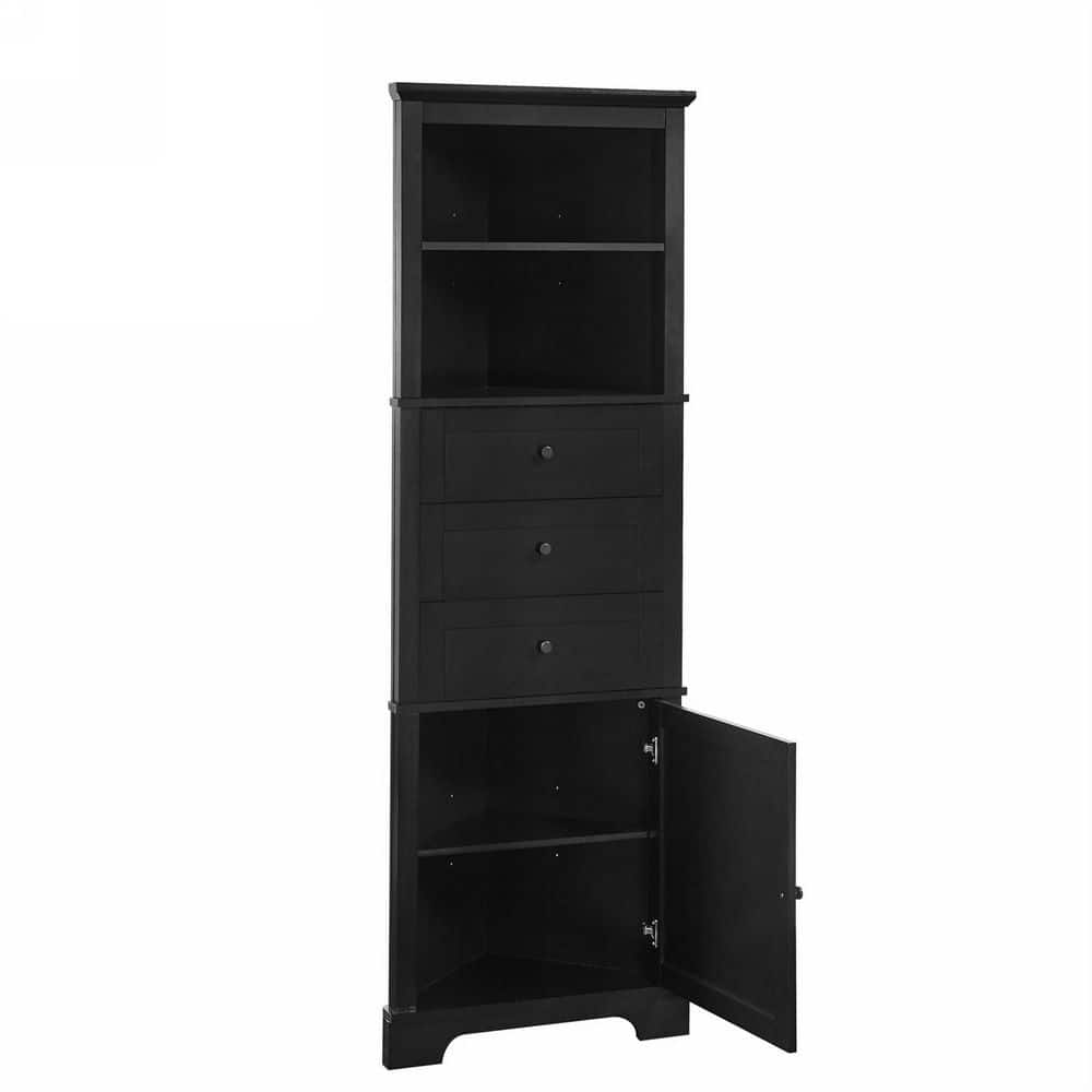 13.4 in. W x 23 in. D x 68.9 in. H Black MDF Linen Cabinet with Adjustable Shelf 3 Drawers, 1 Doors price history on PriceWatchPro