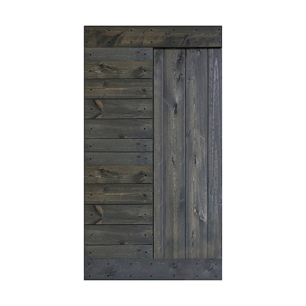ISLIFE L Series 42 in. x 84 in. Carbon Gray Finished Solid Wood Barn Door Slab - Hardware Kit Not Included