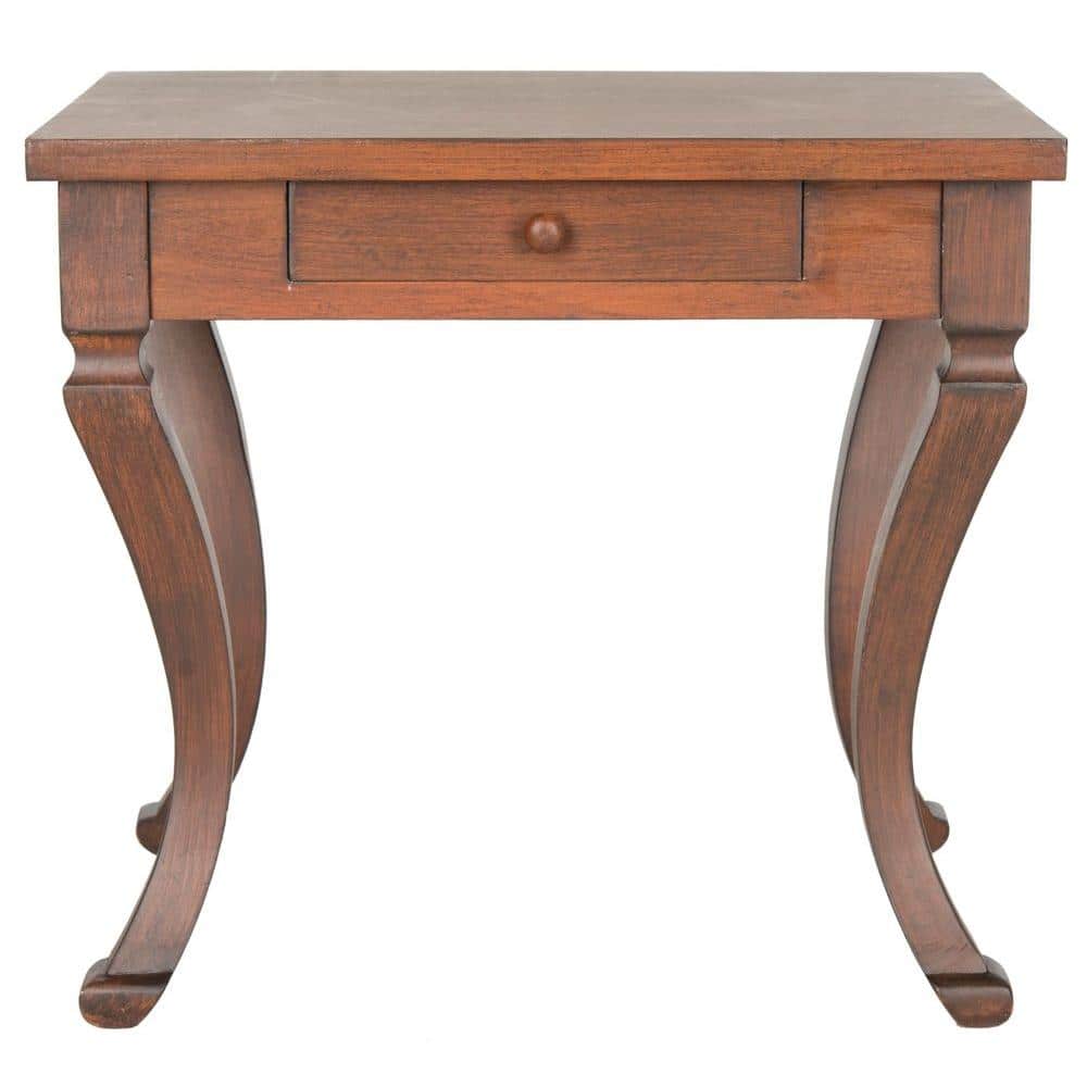 Brown Fir Wood Rectangular Side Table with Storage Drawer