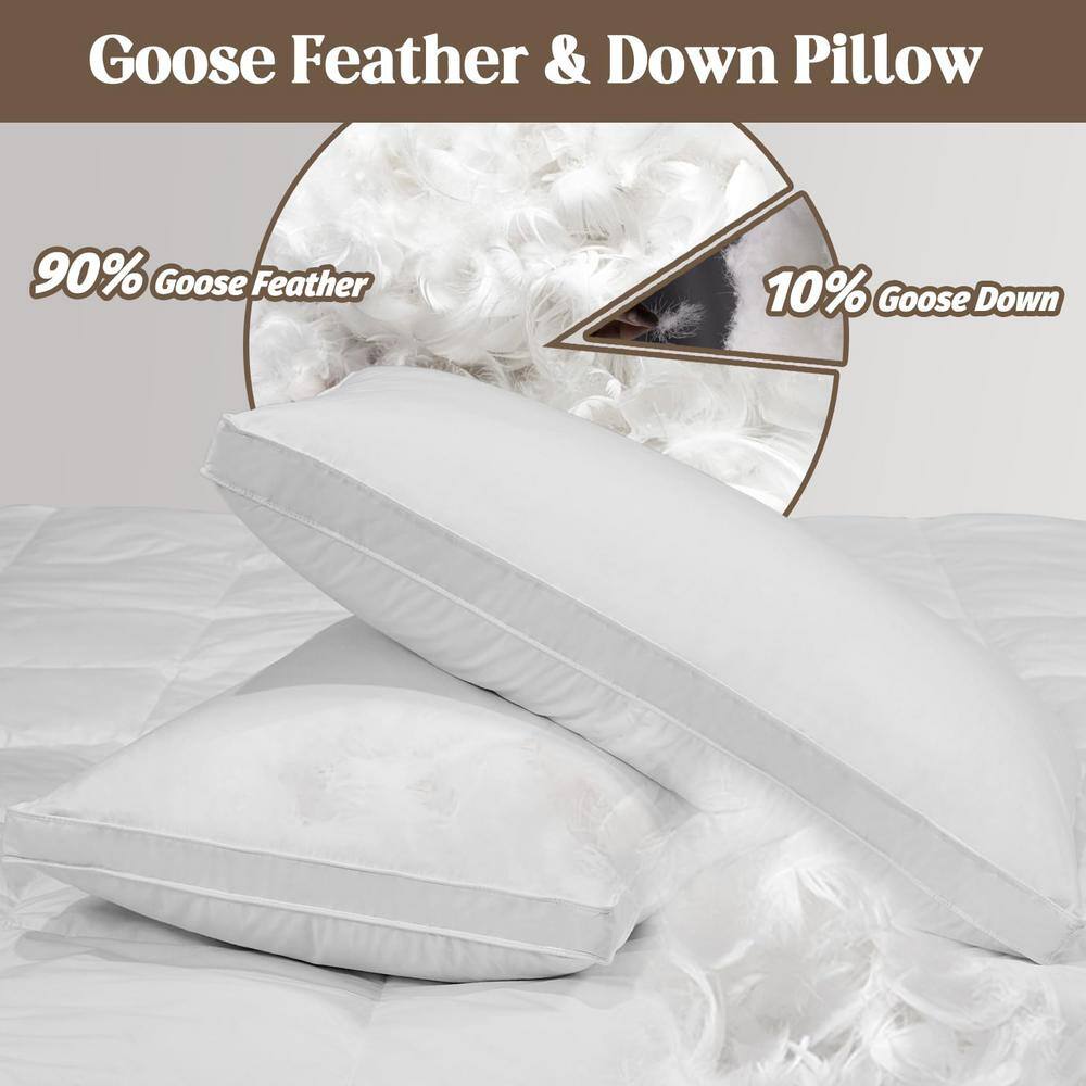 Standard Size White Cotton Goose Down Sleeping Pillows Set of 2