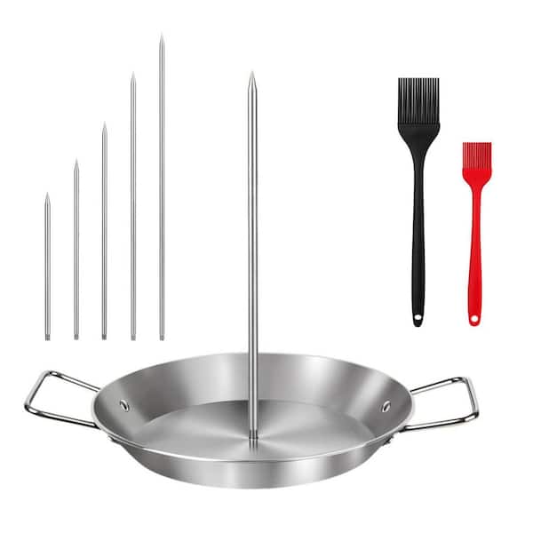 1-Piece 13inch Stainless Steel Vertical Skewer Cookware Set with 5 Spikes, Fat Separator, 2 Brushes, Gyro Shawarma Stand