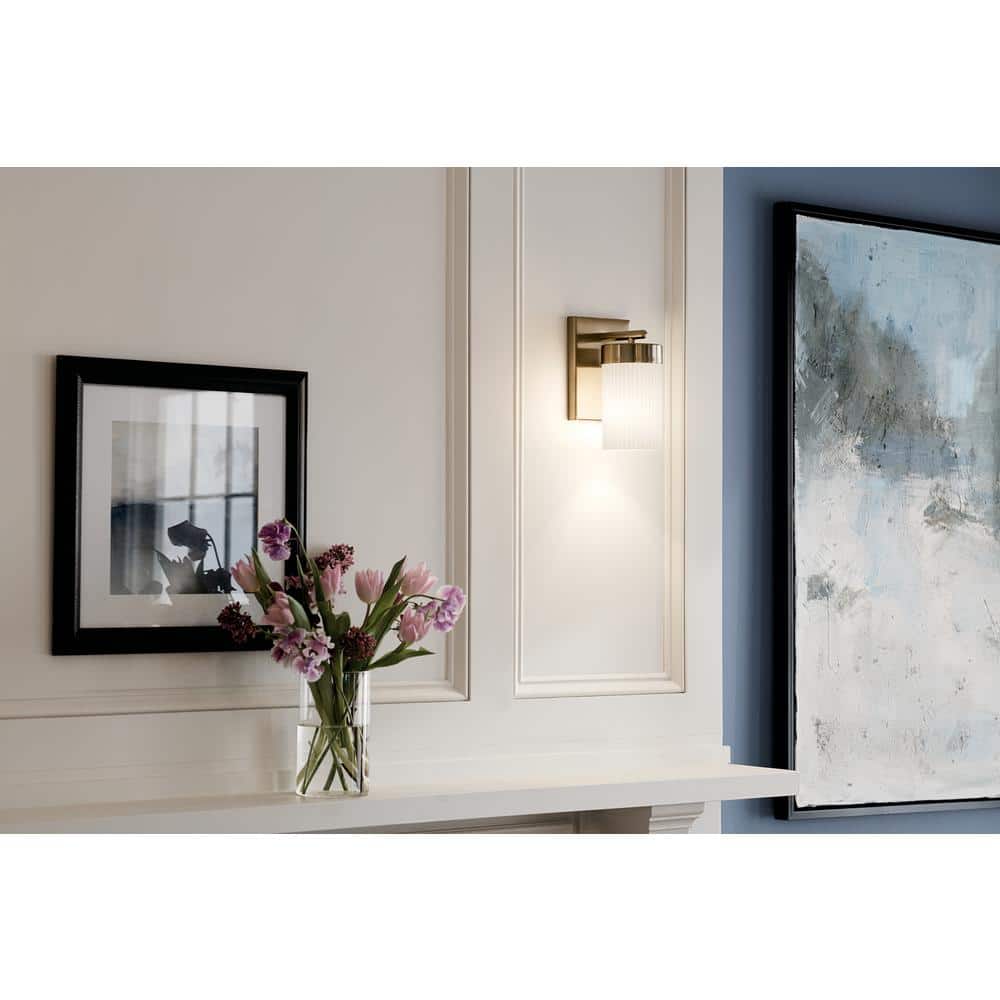 Brushed Natural Brass Dimmable Wall Sconce with Opal Glass