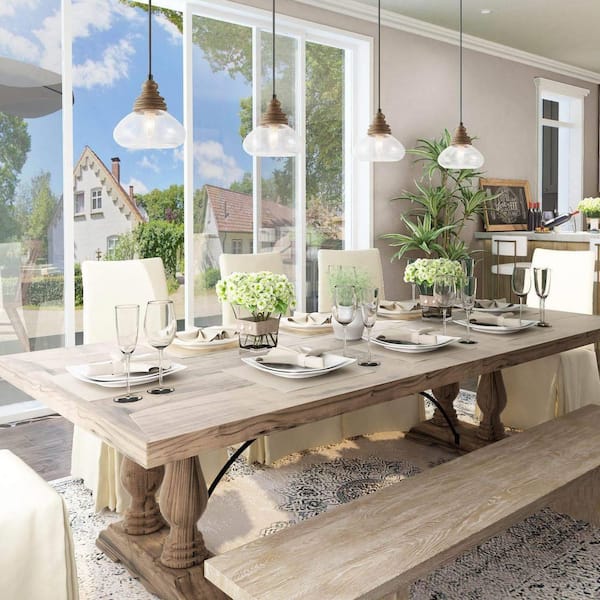 Farmhouse 1-Light 7.5 in. Brown Mini Pendant with Globe Clear Glass Shade Rustic Wood Pendant Light for Kitchen Island