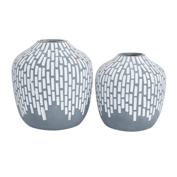 Litton Lane 7 in., 6 in. Gray Mosaic Inspired Ceramic Decorative Vase (Set of 2)