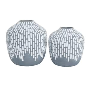 7 in., 6 in. Gray Mosaic Inspired Ceramic Decorative Vase (Set of 2)
