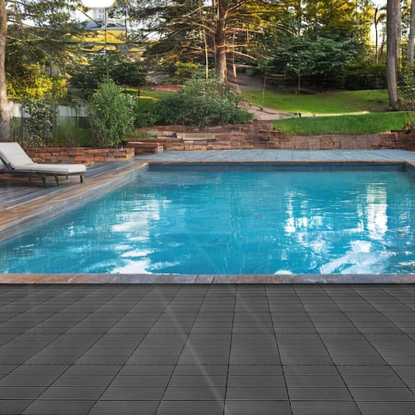 Tidoin Outdoor 1 ft. x 1 ft. Composite Deck Tile in Dark Gray(35 Per Box)