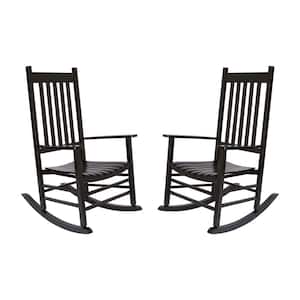 46 in H Black Wood Vermont Outdoor Rocking Chair (2-Pack), Porch Rocker, Patio Rocking Chair, Wooden Rocking Chair
