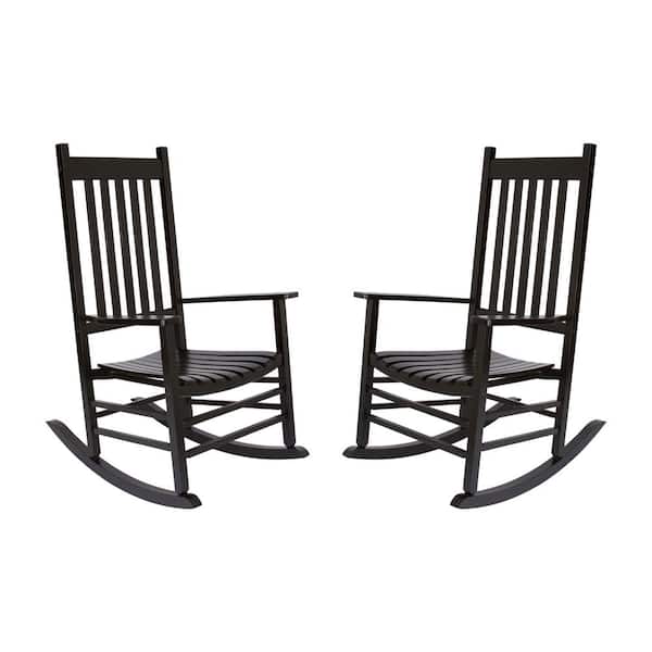 Shine Company 46 in H Black Wood Vermont Outdoor Rocking Chair (2-Pack), Porch Rocker, Patio Rocking Chair, Wooden Rocking Chair