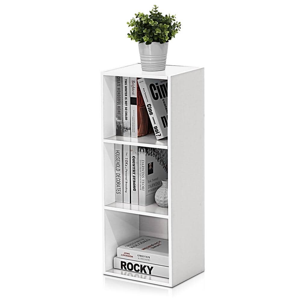 Sleek White Wood 3-Tier Open Cube Bookshelf