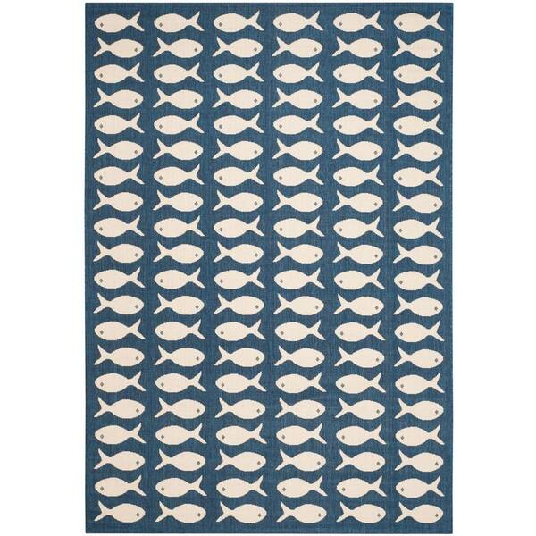 Safavieh Courtyard Navy/Beige 5 ft. x 8 ft. Geometric Indoor/Outdoor Area Rug