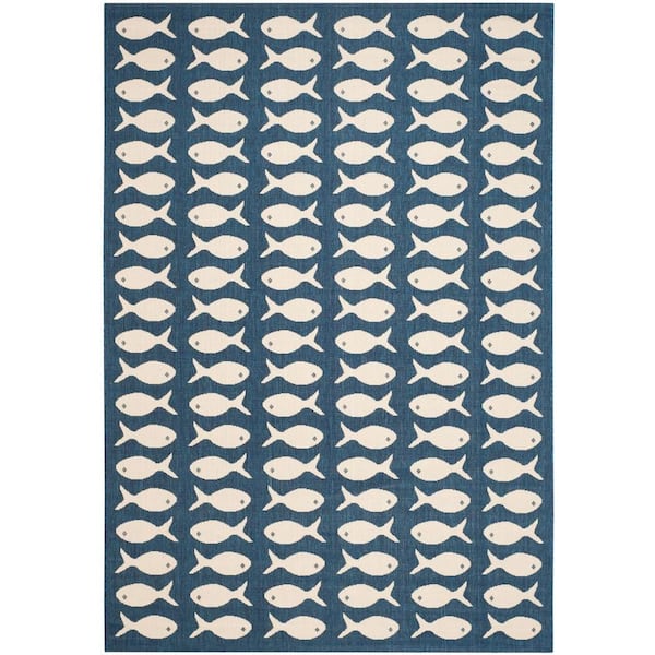 Safavieh Courtyard Navy/Beige 7 ft. x 10 ft. Geometric Indoor/Outdoor Area Rug