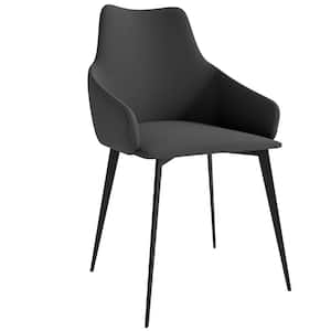 Sonnet Modern Dining Chair with Upholstered Seating and Arms in Metal Legs (Charcoal)