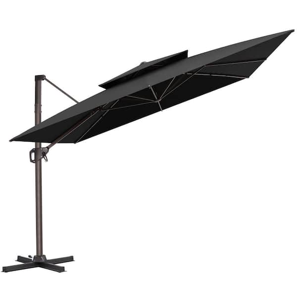 Crestlive Products 10 ft. Square Double-Top Polyester 360° Rotation Cantilever Tilt Patio Umbrella in Black