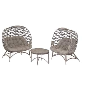 Cozy Patio Pumpkin 3-Piece Metal with Conversation Set in Crossweave Sand