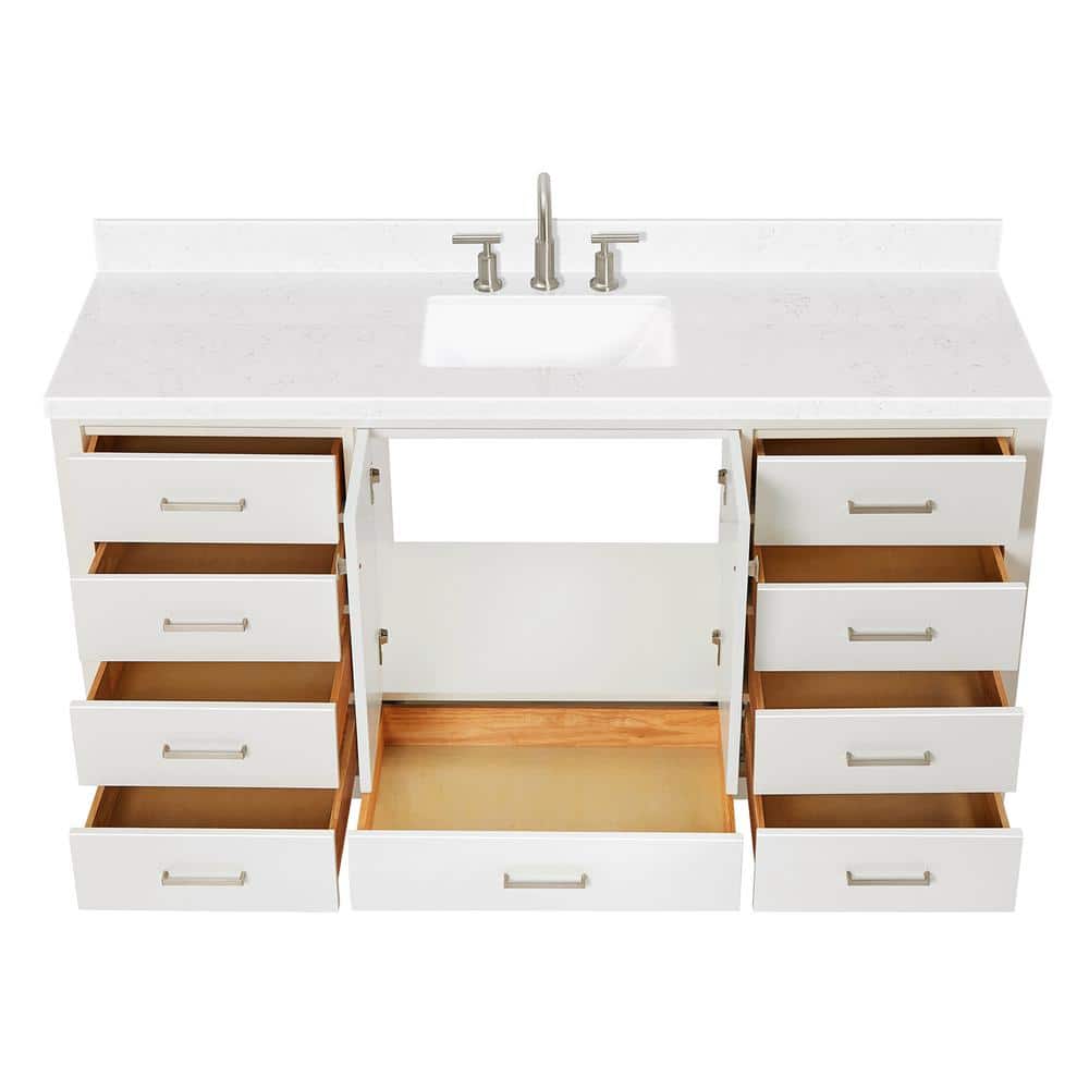 Cambridge 66" White Hardwood Freestanding Single Basin Vanity