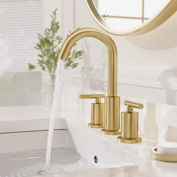 Brushed Gold Wides pread 8 in. 2-Handle Bathroom Faucet 3-Hole