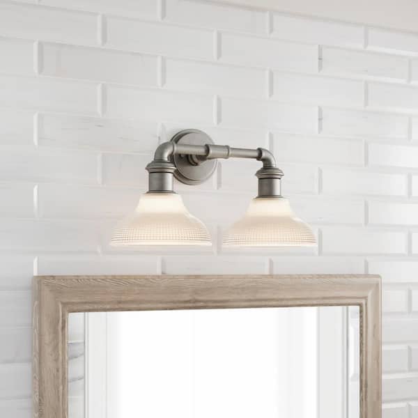 Foxcroft 2-Light Antique Nickel Vanity Light with Clear Prismatic Glass Shades