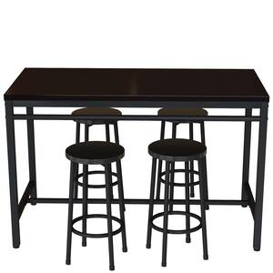 Black 5-Piece Wood Outdoor Dining Set, Kitchen Table with 4 Bar Stools