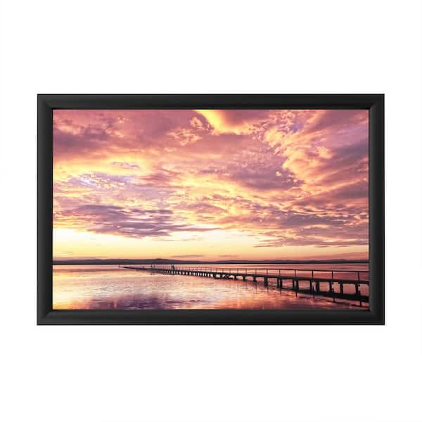 Trademark Fine Art "Sunset on the lake" by Beata Czyzowska Framed with LED Light Landscape Wall Art 16 in. x 24 in.