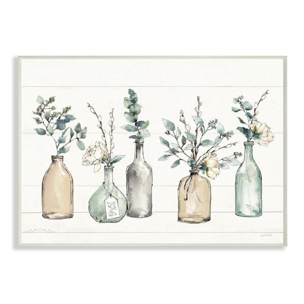Stupell Industries "Bottles And Plants Farm Wood Textured Design" by Anne Tavoletti Wood Abstract Wall Art 19 in. x 13 in.