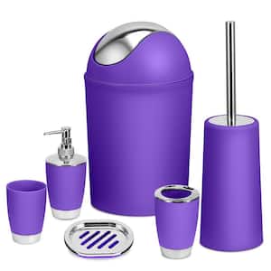 6-Piece Bathroom Accessory Set with Soap Dispenser, Toothbrush Holder, Purple