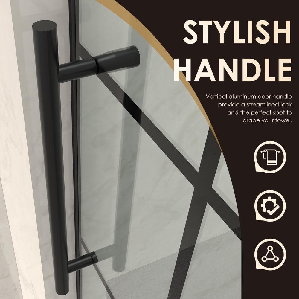 Esense 60" Matte Black Frameless Sliding Shower Door with Clear Glass