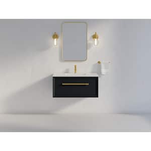 Enivo 37 in. W x 22.4 in. D x 17 in. H Bathroom Vanity Cabinet without Top in Gloss Black