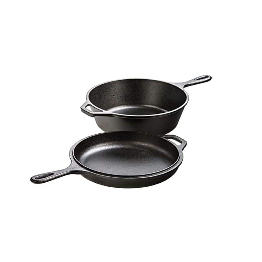 2-Piece Black Cast Iron Combination Cooker Set with 3.2 qt. Deep Pot Cooker