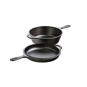 2-Piece Black Cast Iron Combination Cooker Set with 3.2 Quart Deep Pot Cooker and 10.25 Inch Frying Pan