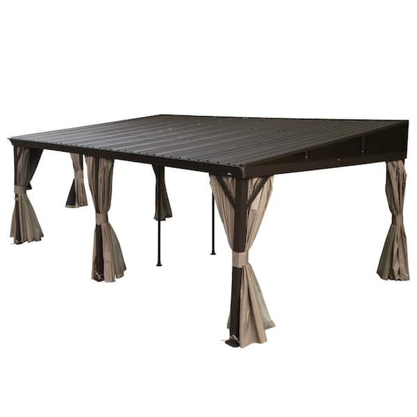 Lean-to Series 12 ft. x 20 ft. Wall-Mounted Hardtop Gazebo with Curtains and Netting