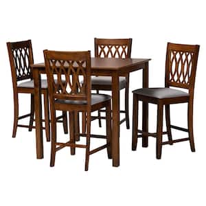 Florencia 5-Piece Wood Grey and Walnut Brown Bar Table Set