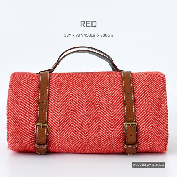 Afoxsos 59 x 79 in Red Outdoor Waterproof Wool Picnic Blanket Camping