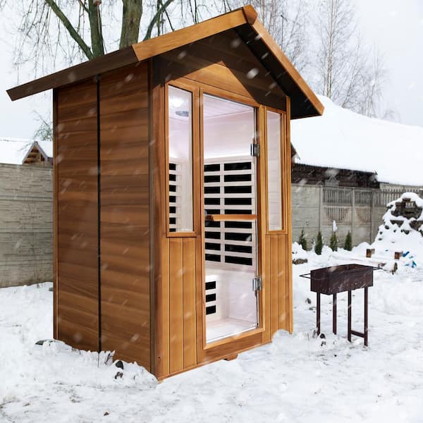 Moray 2-Person Outdoor Red Cedar Infrared Sauna with 8 Far Infrared Carbon Crystal Heaters and Chromotherapy