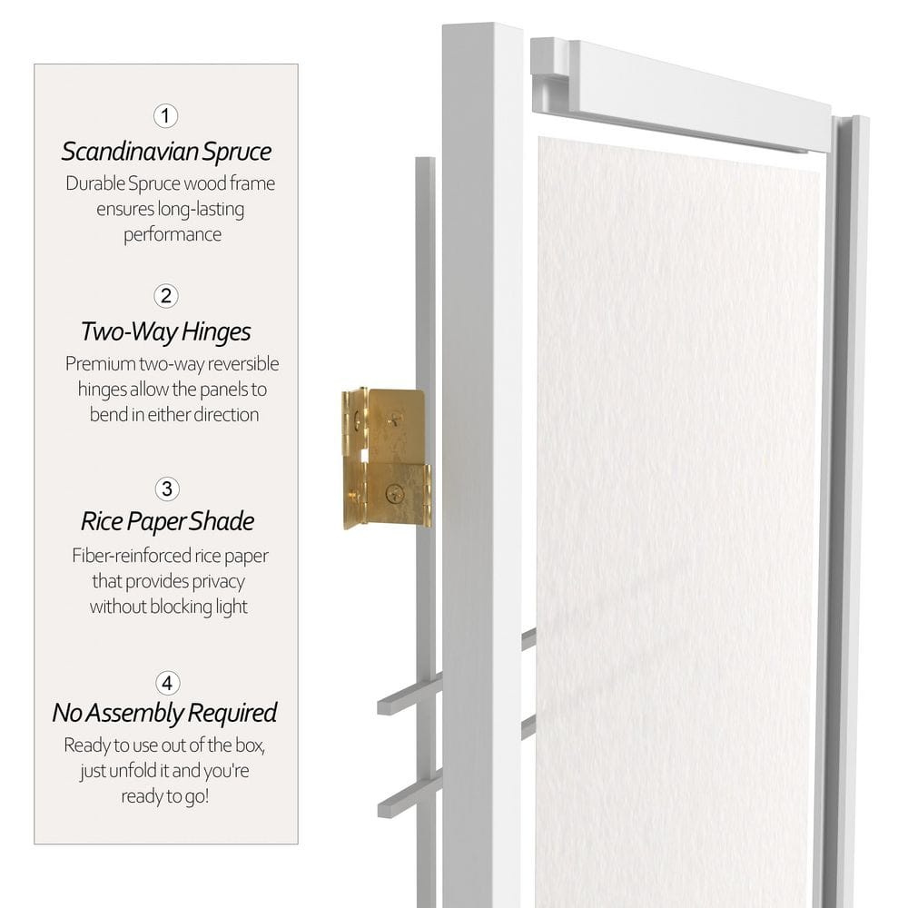 White 6 ft. Tall Shoji Folding Room Divider with Hardwood Frame
