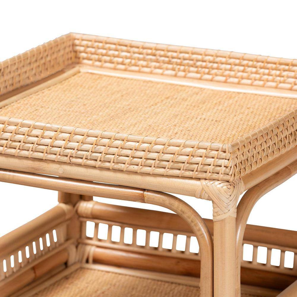 Natural Rattan Bohemian Square End Table with Shelf