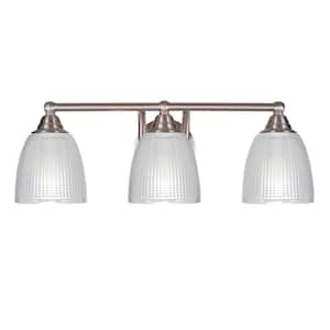 Madison 7.25 in. 3-Light Bath Bar, Brushed Nickel, Clear Ribbed Glass Vanity Light