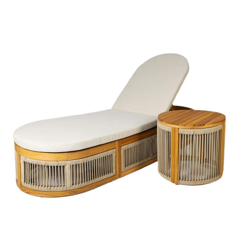 Brown Wicker Outdoor Chaise Lounge with Beige Cushions and End Table price history on PriceWatchPro
