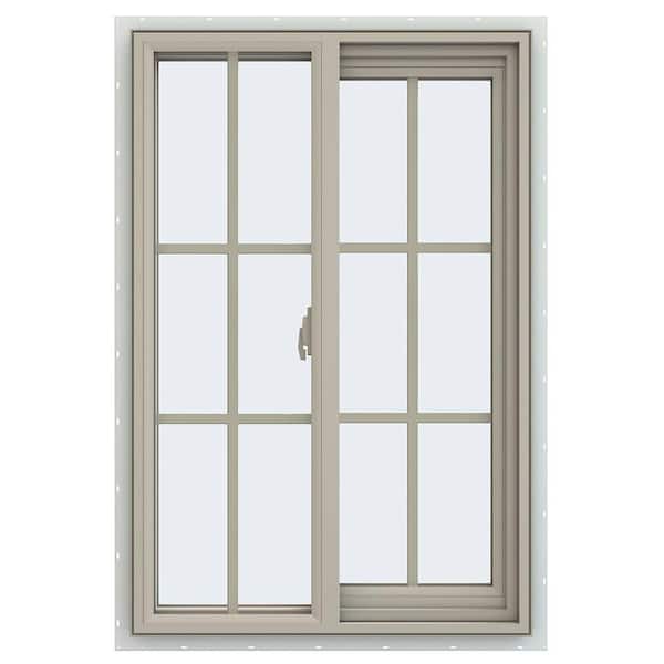 JELD-WEN 23.5 in. x 35.5 in. V-2500 Series Desert Sand Vinyl Right-Handed Sliding Window with Colonial Grids/Grilles