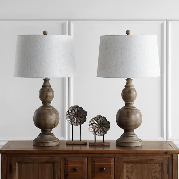 Aracaeli 31.5 in. Brown Curved Table Lamp with Off-White Shade (Set of 2)