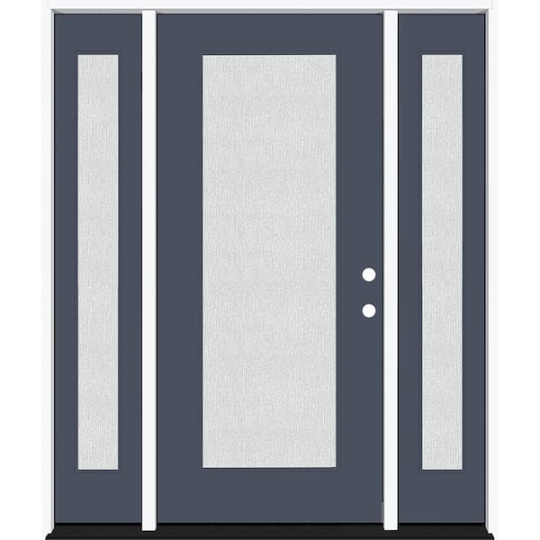 Steves & Sons Legacy 64 in. x 80 in. Full Lite Rain Glass LHIS Primed Dark Denim Finish Fiberglass Prehung Front Door w/Dbl 12 in. SL