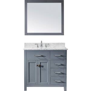 Caroline Parkway 36 in. W Bath Vanity in Gray with Marble Vanity Top in White with Square Basin and Mirror