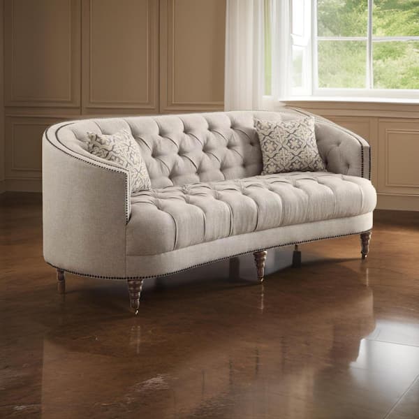 Benjara 85 in. Slope Arm Fabric Rectangle Nailhead Trim Sofa in Gray