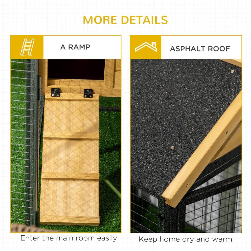 47" Natural Fir Wood and Metal Outdoor Rabbit Hutch with Ramp