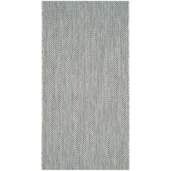 SAFAVIEH Courtyard Gray/Navy Doormat 3 ft. x 5 ft. Geometric Indoor/Outdoor Patio Area Rug