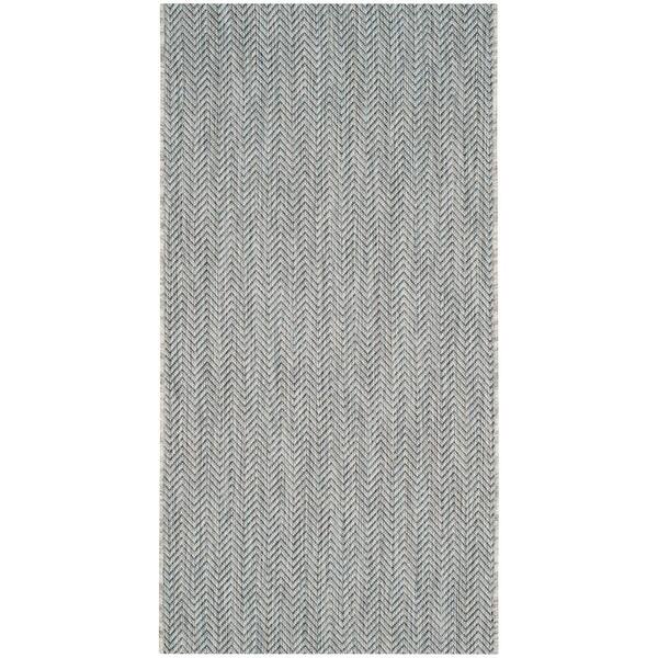 SAFAVIEH Courtyard Gray/Navy 3 ft. x 5 ft. Solid Color Chevron Indoor/Outdoor Area Rug