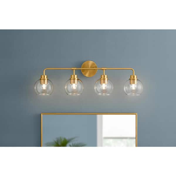 Hampton Bay Vista Heights 28 in. 4-Light Aged Brass Vanity Light